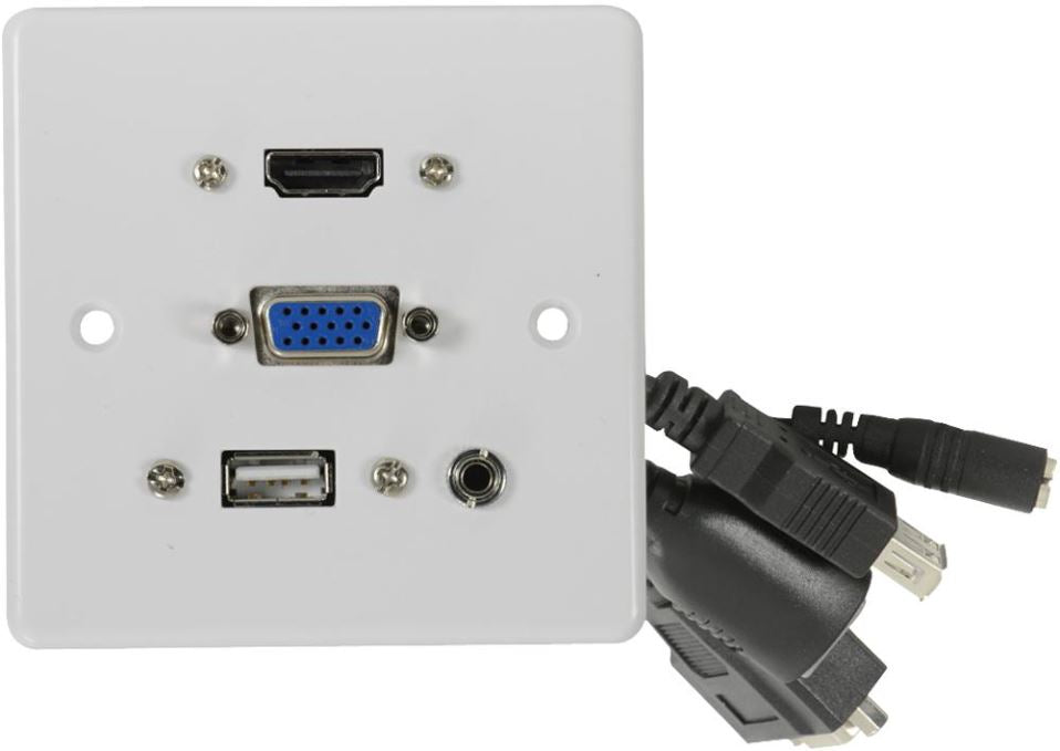 1 Gang Multimedia Wallplate with HDMI, VGA, USB and Audio Ports