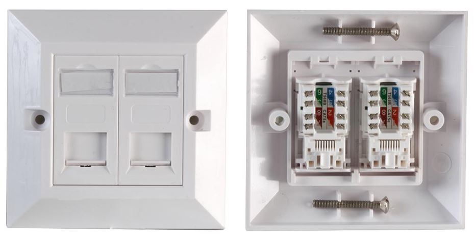 1 Gang Twin Socket RJ45 Faceplate White