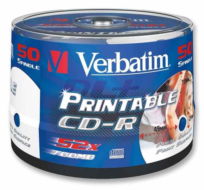 VERBATIM - 52x Speed CD-R Printable Blank CDs - 50 Pack Spindle