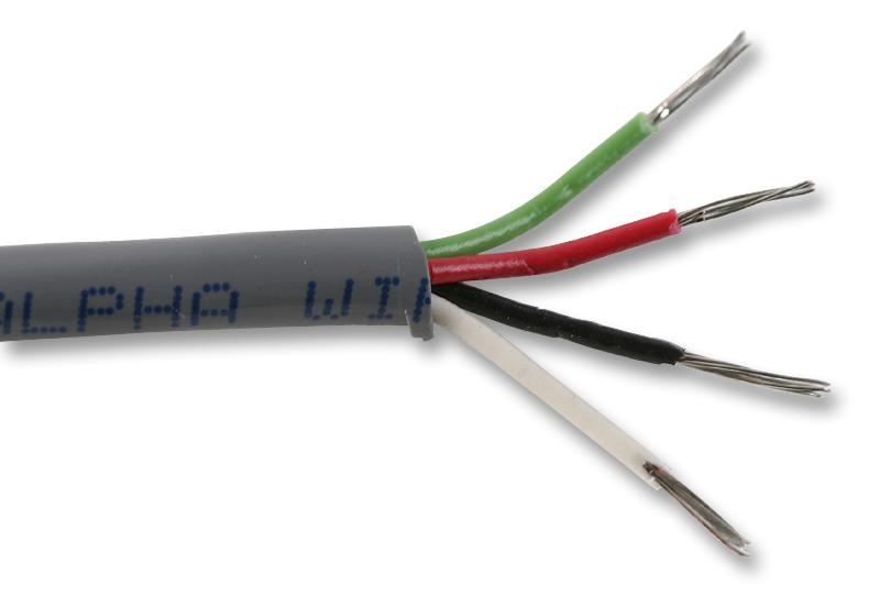 4-Core Unshielded Multi-Conductor Industrial PVC Cable 20 AWG, 300V, 30.5m (100ft)