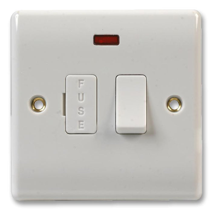 13A Switched Fused Spur with Neon + Flex Outlet, White