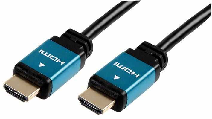 HDMI Lead with Ethernet, Male to Male, Blue Metal Heads, 1m Black