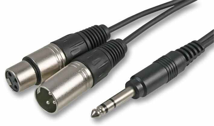 6.35mm (1/4") Stereo Jack Plug to 3 Pin XLR Plug + Socket Lead