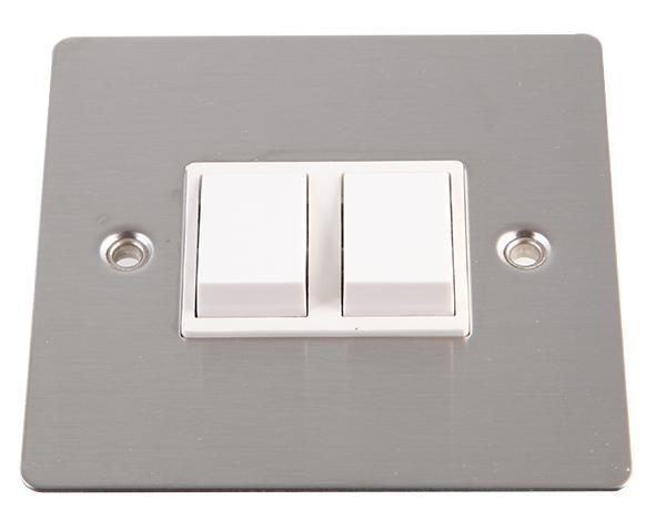 VOLEX Flat Plate Light Switch Brushed Stainless Steel / White