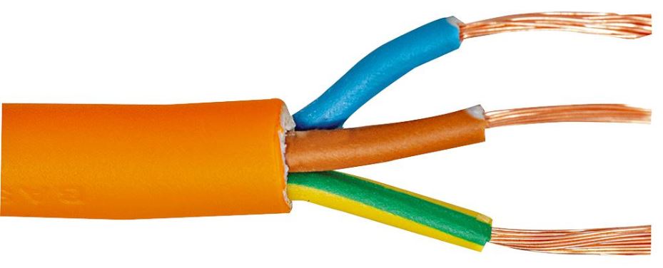 3183Y 3 Core Mains Cable, 1.50mm, 16A,  Orange, 25m