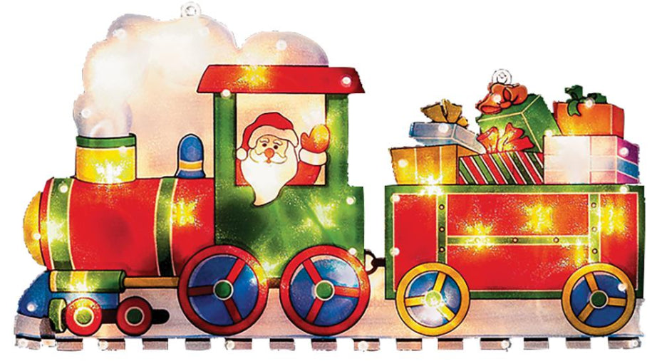 Light-Up Santa in Train Christmas Window Silhouette (240x450mm)