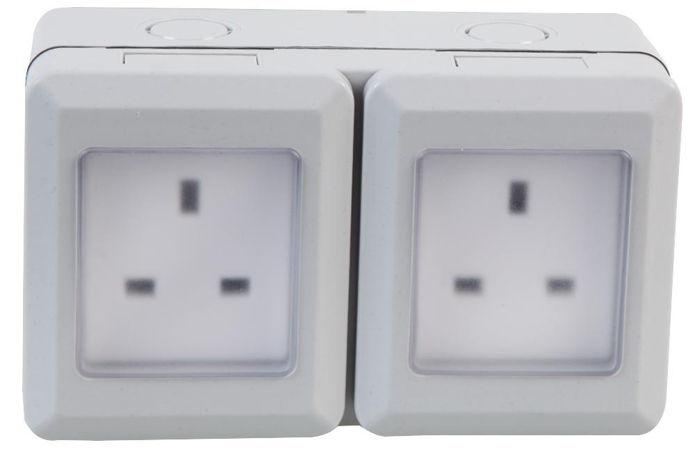 2-Gang Weatherproof Mains Socket, IP55