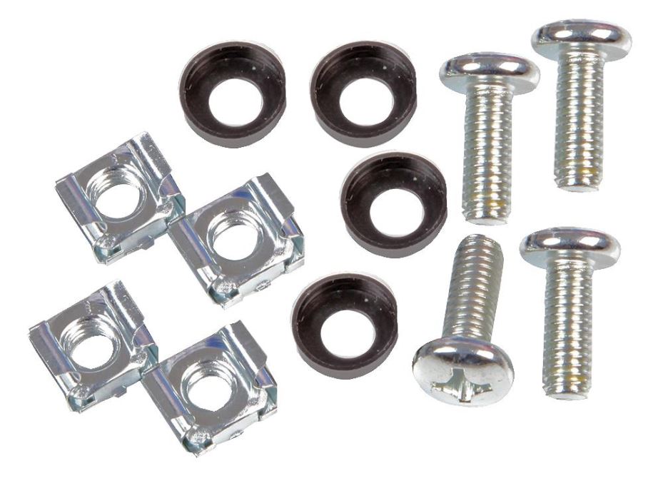 M6 Rack Fixings, Cage Nut, Screw and Washer - Pack of 4