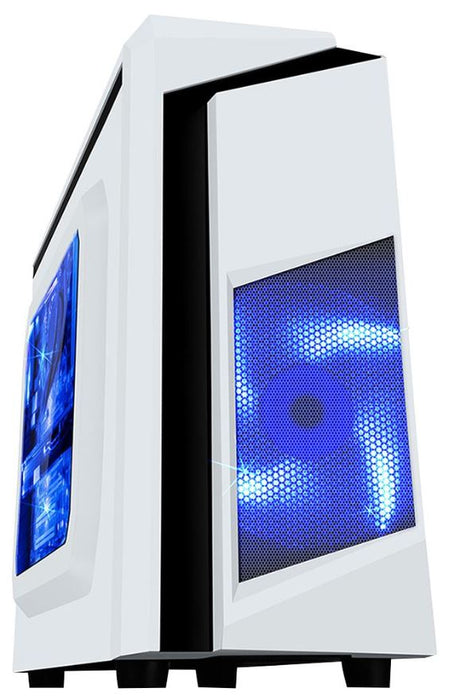 F3 Micro ATX PC Tower Case with Blue LED Fan, White / Black