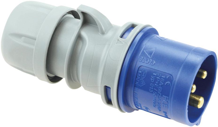 16A, 230V, Cable Mount CEE Plug, 2P+E, Blue, IP44