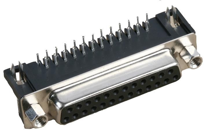 25 Pin D Sub Right Angle PCB with Boardlock and Screw locks