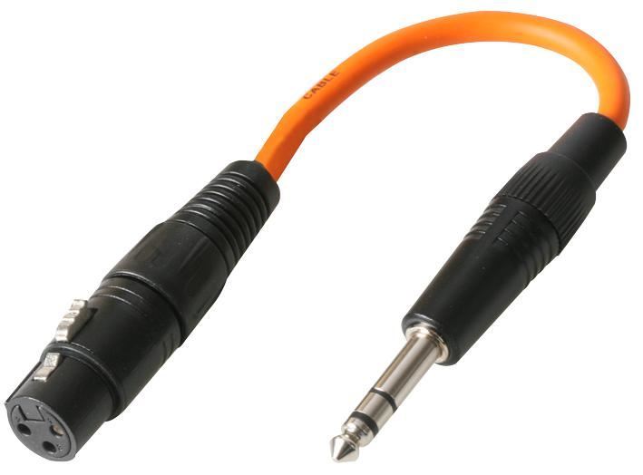 3 Pin XLR Socket to 6.35mm (1/4") Stereo Jack Plug Adaptor Lead, Orange