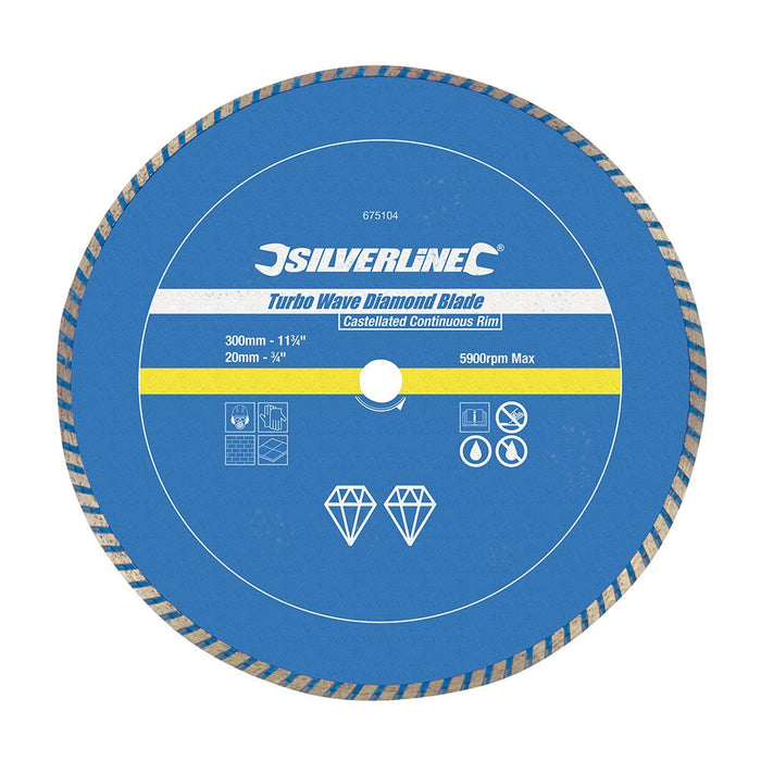 Turbo Wave Diamond Blade - 300 x 20mm Castellated Continuous Rim