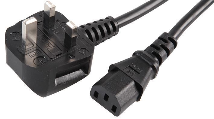 2.5m UK Plug to IEC C13 Socket Mains Lead, 10A Black