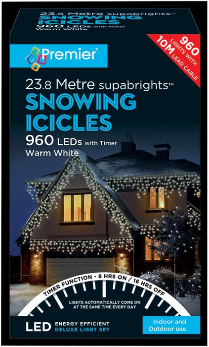 Raraion - 960 LED Snowing Icicle Warm White Lights with Timer