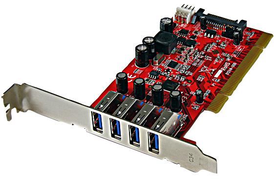 4-Port PCI SuperSpeed USB 3.0 Adaptor Card with SATA / SP4 Power