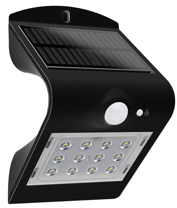 1.5W Solar LED Wall Light with PIR Sensor, 220lm, 4000K, Black, IP65