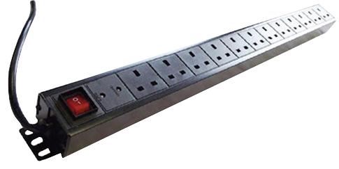 1U 12 Way 13A Mains Sockets to IEC C14 Plug Vertical PDU