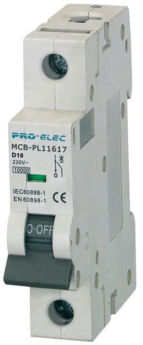 PRO ELEC - 16A Single Pole Type D MCB, 6kA