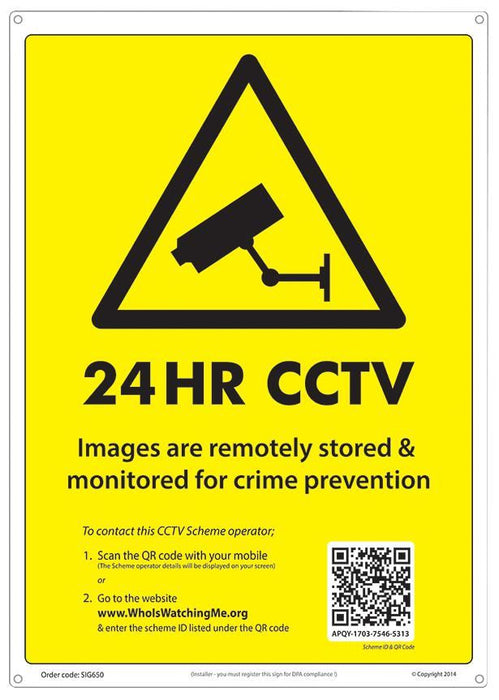 Black on Yellow 24Hr CCTV Warning Sign A4 Size 297 x 210mm