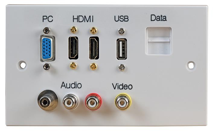 2 Gang HDMI Wallplate with VGA, USB A, AV & Pushdown RJ45 Ports