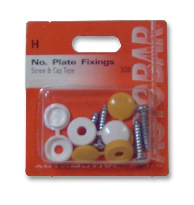 Number Plate Fixings - Screws + Yellow / White Caps