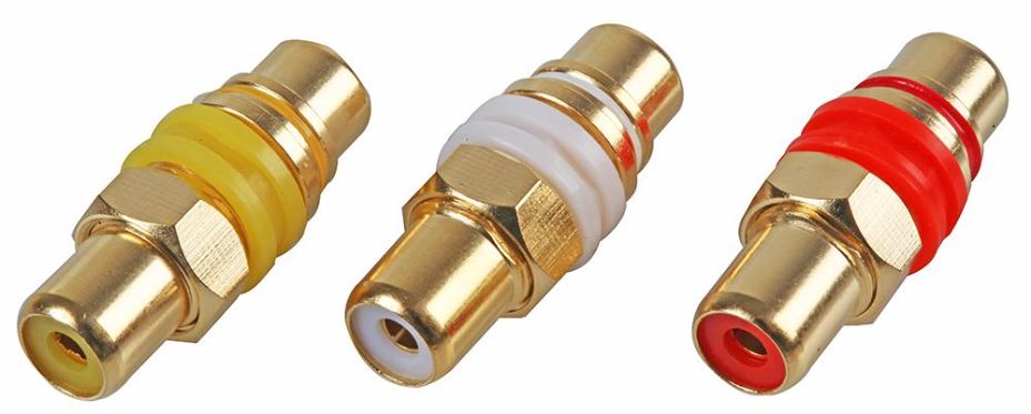 Phono Socket to Socket Adaptors, A/V Colour Coded, Set of 3