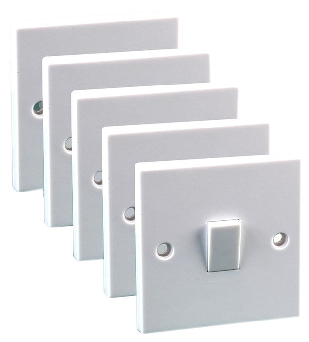 Light Switches, 1 Gang, 10AX, White, Pack of 5