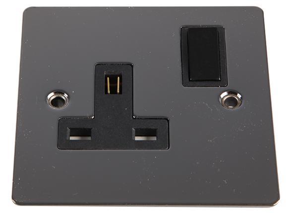 Flat Plate DP 13A Switched Socket, Black Nickel