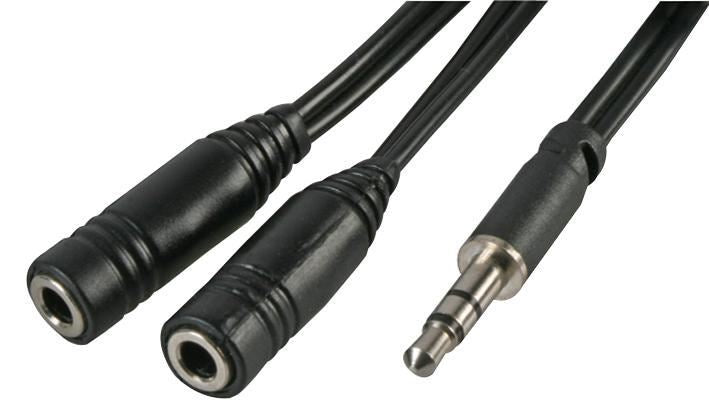 3.5mm Stereo Jack Plug to Twin 3.5mm Sockets Lead, 0.2m Black