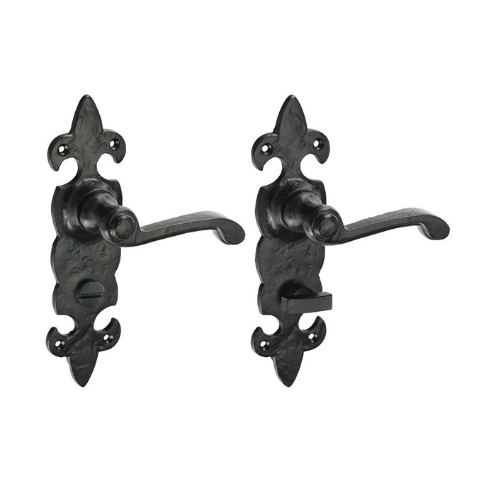 Fleur De Lys Ornate Bathroom Handles - Antique Black (Size 195 x 55 - 2 Pieces)