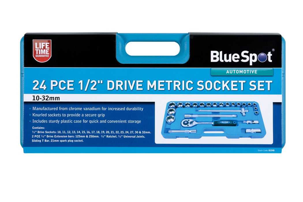 24PCE 1/2" Drive Metric Socket Set (10-32mm)