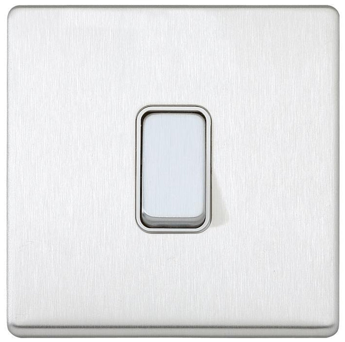 20A 1 Gang 2 Way SP Light Switch, Brushed Stainless Steel / White