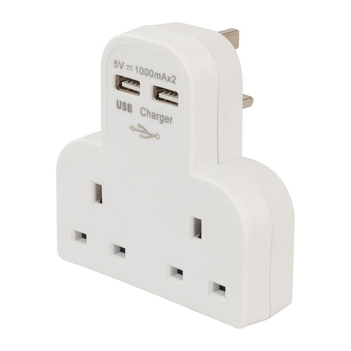 Dual Socket T Adaptor with Twin USB - 2100mAh Combined