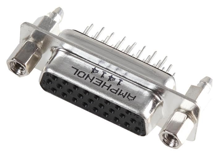 26 Way High Density D Sub Socket, Front Lock, Straight PCB Termination, 5A