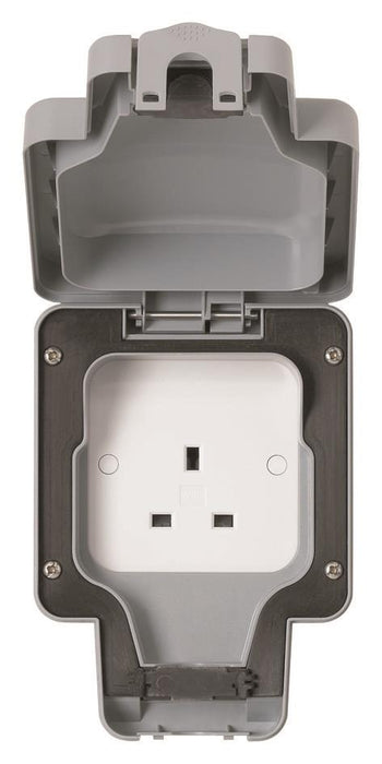 Masterseal Plus 13A 1 Gang Outdoor Unswitched Plug Socket, IP66 Grey