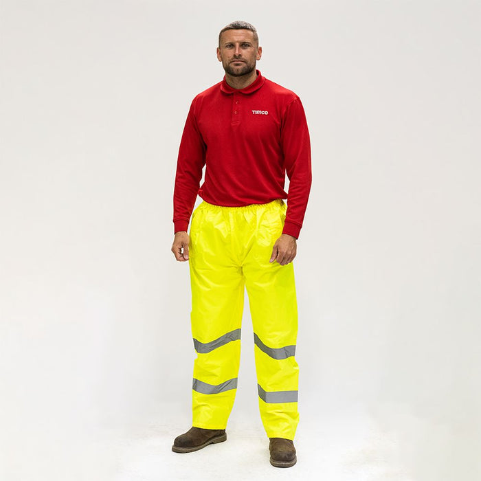 Hi-Visibility Yellow Waterproof Elasticated Waist Trousers Each. All Sizes