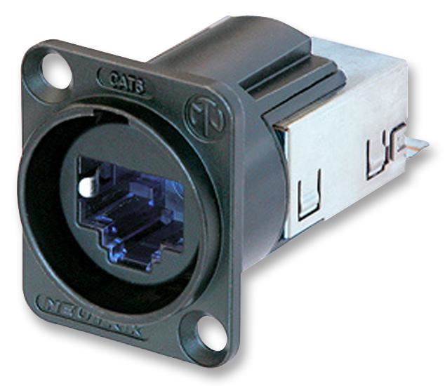 etherCON D Shell, CAT6, Panel Mount, IDC Termination, Black Housing