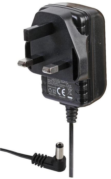 12V, 500mA, 6W, Plug In Power Supply, Right Angle 2.1mm Plug