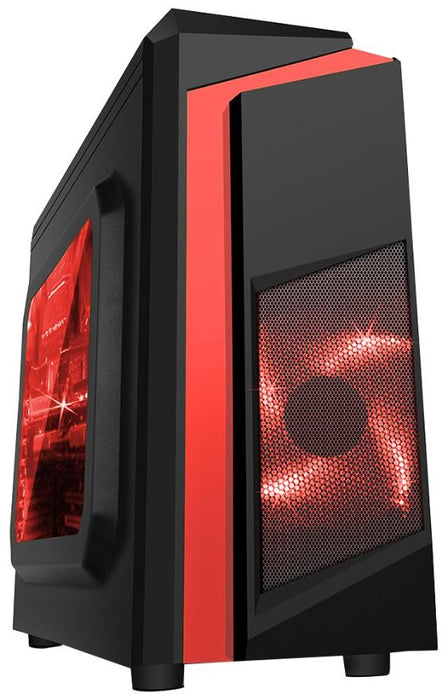 F3 Micro ATX PC Tower Case with Red LED Fan, Black / Red