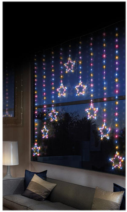 Premier - Rainbow Pin Wire LED 1.2m x 1.2m V Curtain, Star Pattern