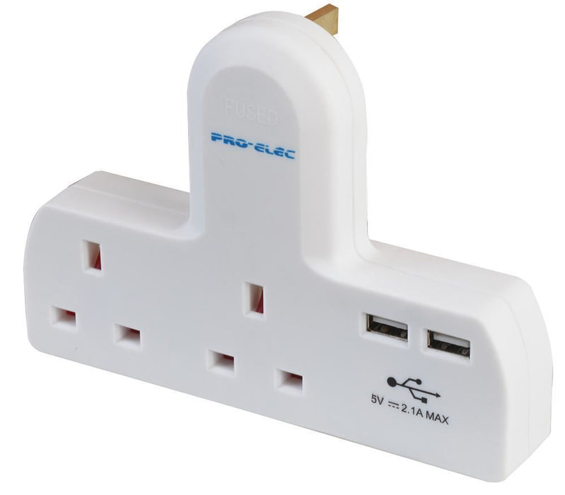 2 Way Multi-Plug Adaptor with Dual USB Ports