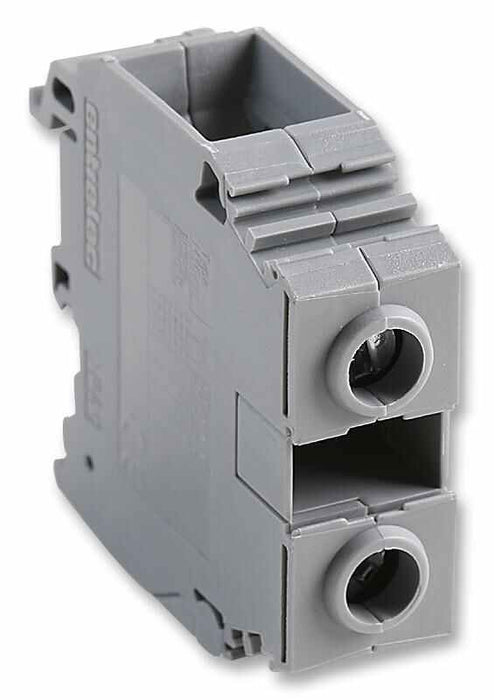 ENTRELEC 2 Way 125A 800V DIN Rail Mount Terminal Block, 22-10AWG - Grey