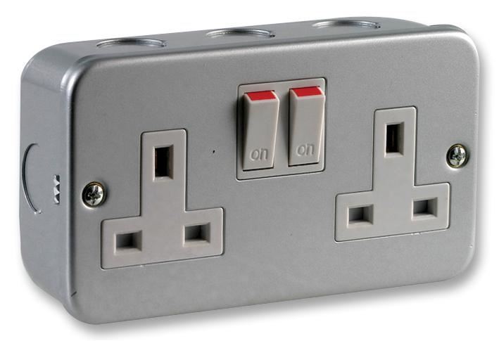 2-Gang Metal Clad 13A Switched Socket