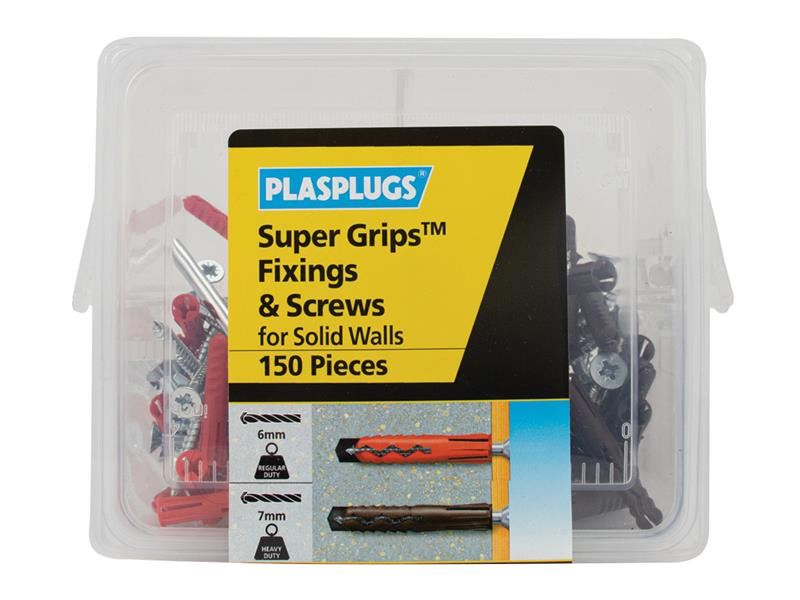 Super Grips™ Fixings & Screws Kit for Solid Walls, 150 Piece