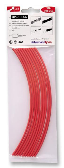 3:1 Heat Shrink Tubing 3 x 200mm 10 Pack