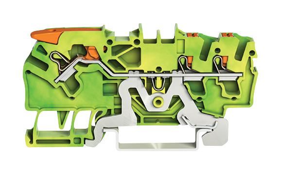 3 Conductor Ground Terminal Block Lever, Push In Cage Clamp, 22AWG to 12AWG, Green