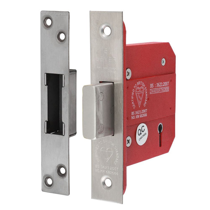 5 Lever British Standard Deadlock - Stainless Steel - Satin (Size 78 case / 57 backset - 1 Each)