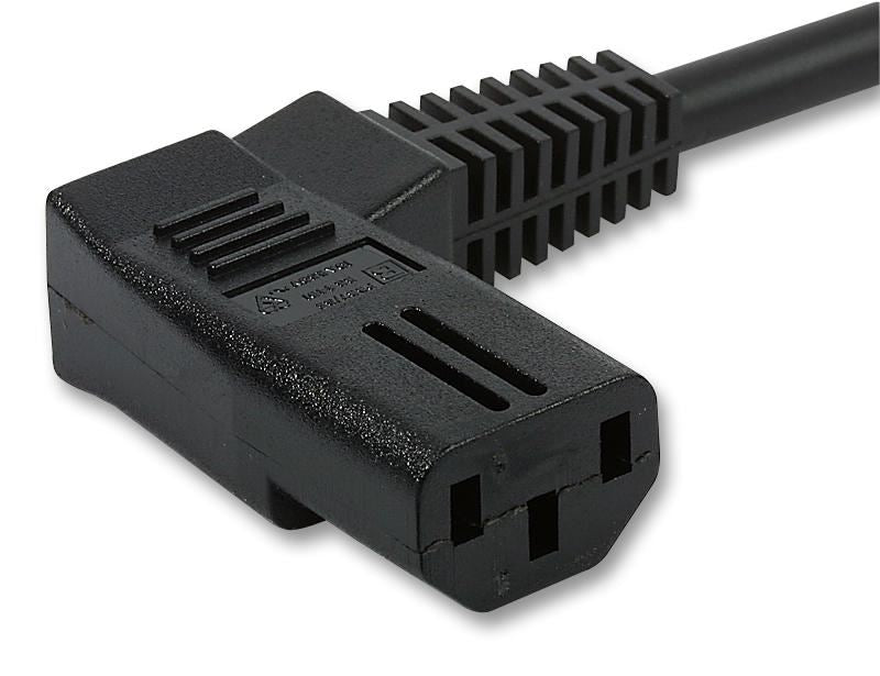 2.5m IEC C13 90 Degree Socket to Free End Mains Lead, 10A Black