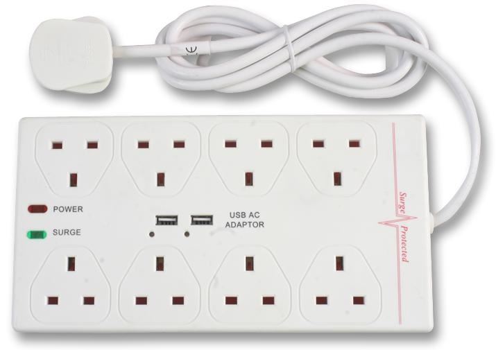 8 Way USB Charging Surge Protected Extension Lead